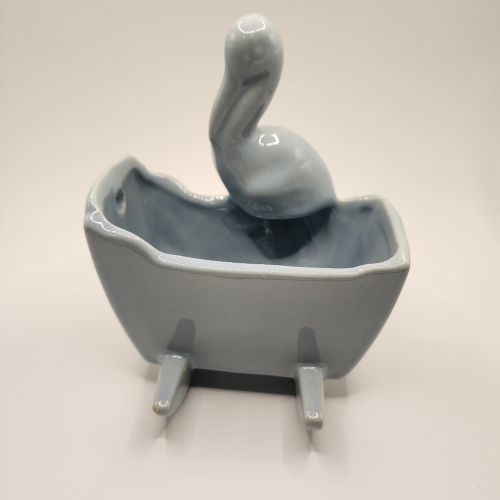 Vintage Haeger Pottery Blue Stork Rocking. Radle Planter - Picture 3 of 9